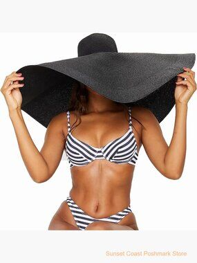 Oversized Beach Straw Hat Wide Brim Foldable Sun Protection